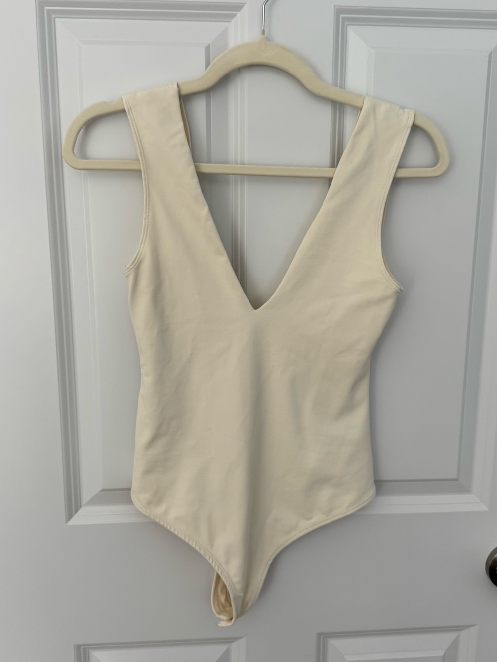 Free People Cream V-Neck One-Piece Bodysuit